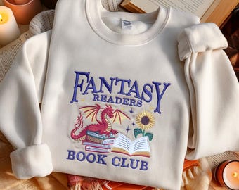 Broderad tröja för fantasyläsare, bokklubb, drakebok, bokälskare, bokälskare, bokklubb, gåva