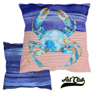 Coastal Crab Outdoor Pillow: Nautical Beach House Decor