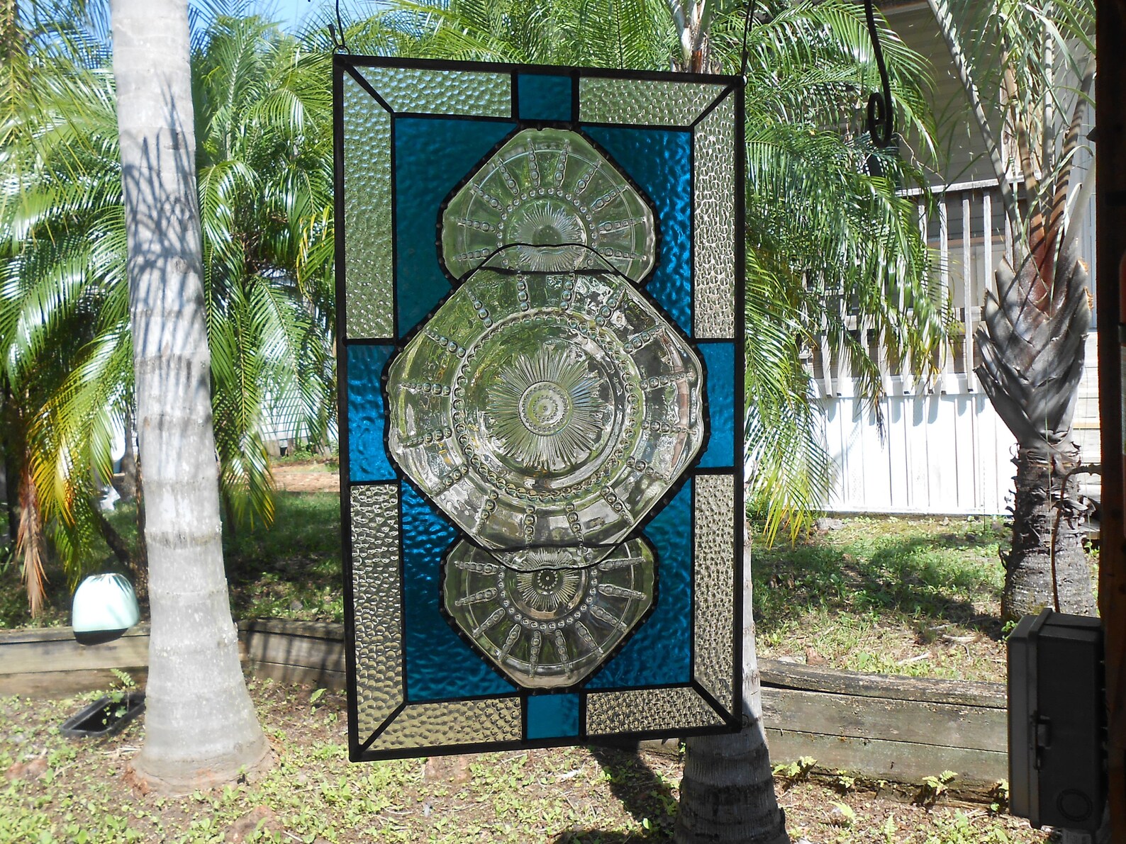 Stained Glass Window Panel Antique Depression Glass Vintage Etsy