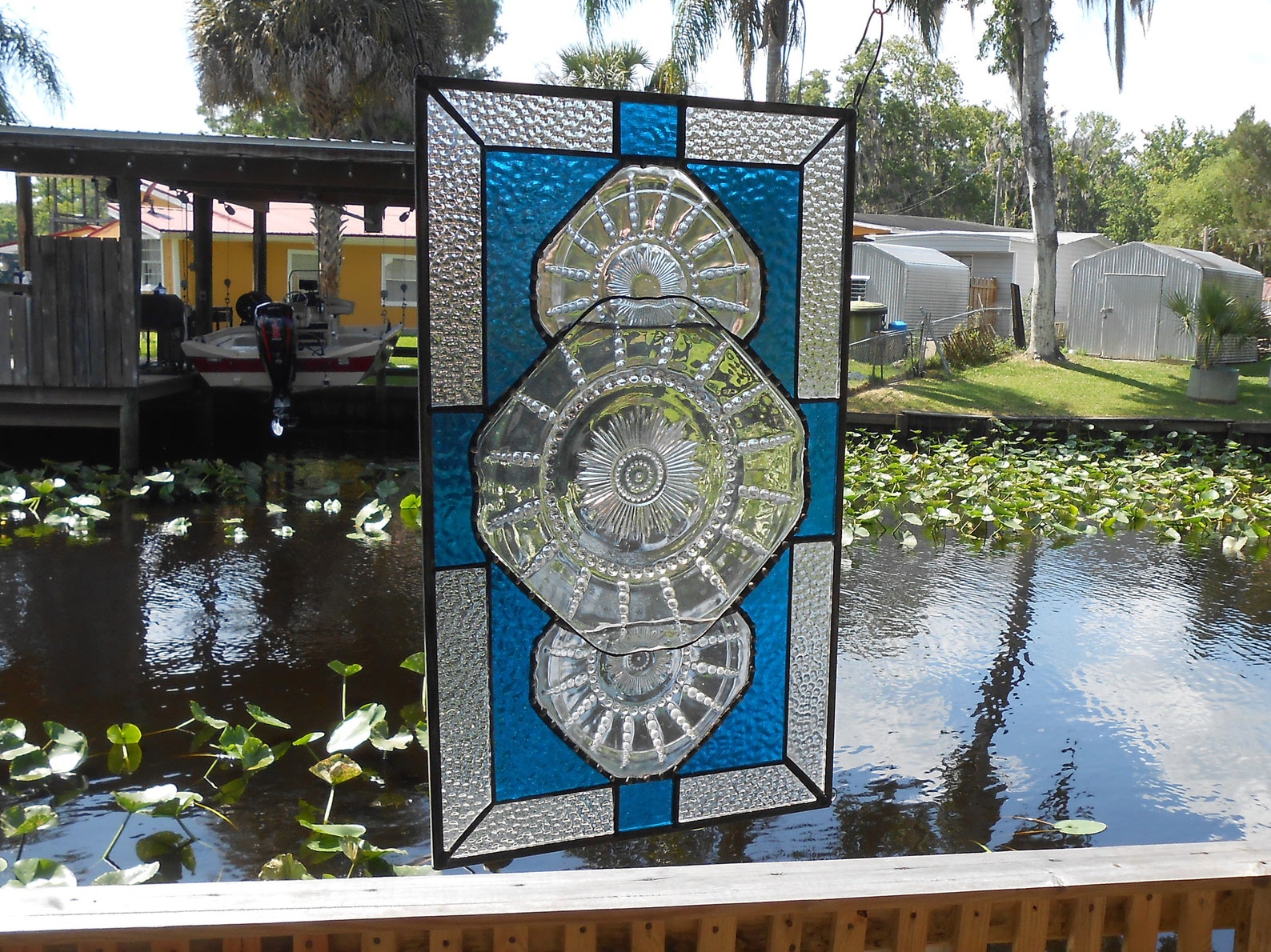 Stained Glass Window Panel Antique Depression Glass Vintage Etsy