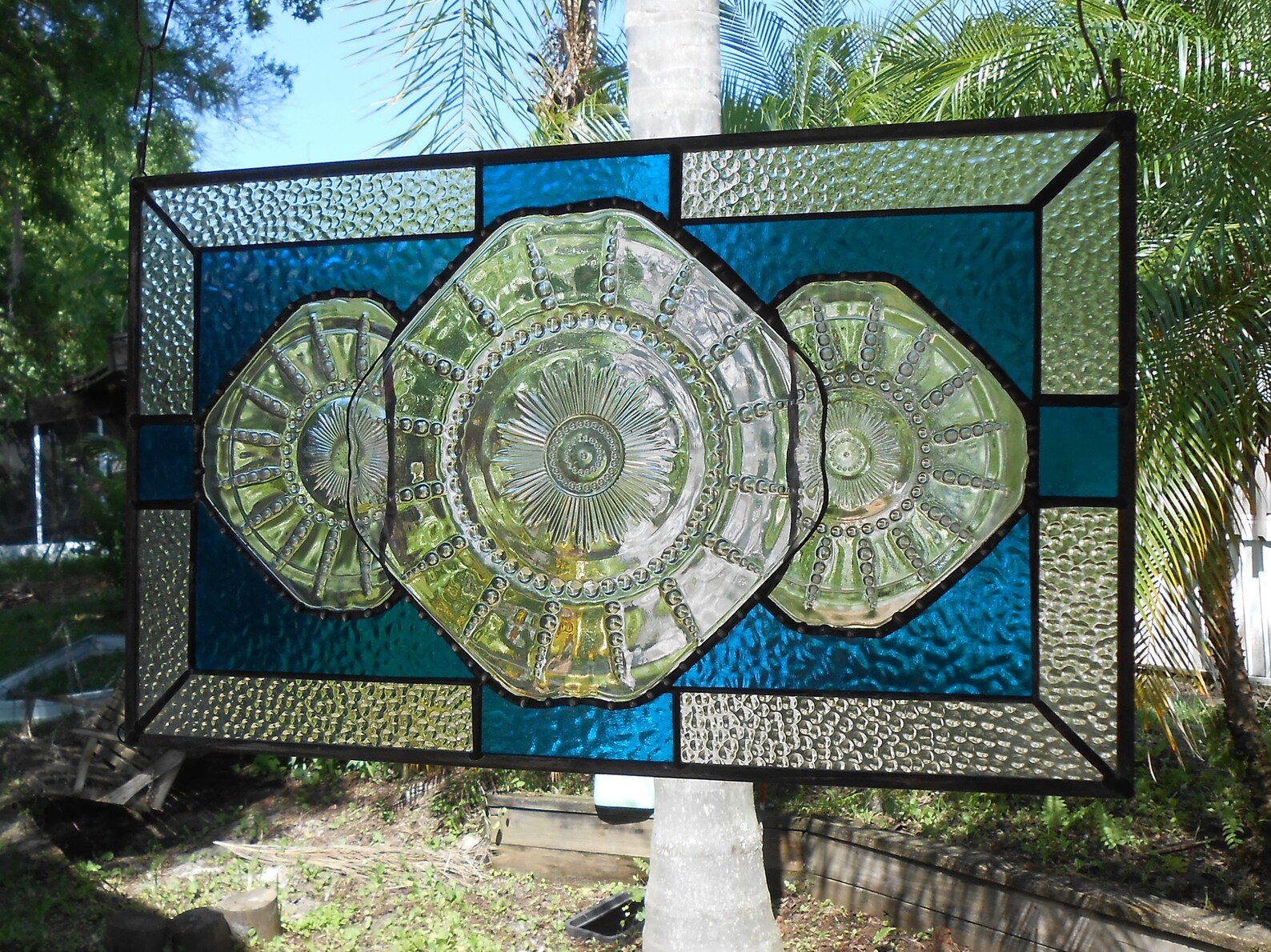Stained Glass Window Panel Antique Depression Glass Vintage Etsy