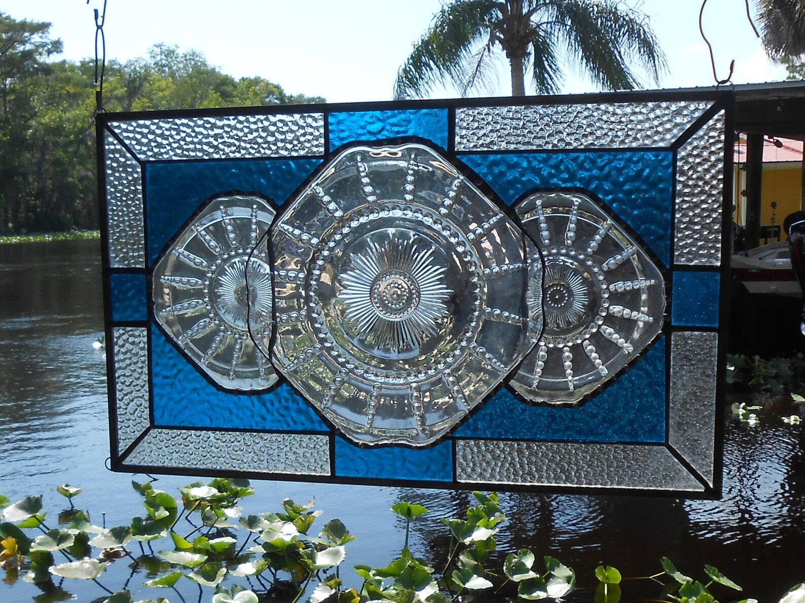 Stained Glass Window Panel Antique Depression Glass Vintage Etsy