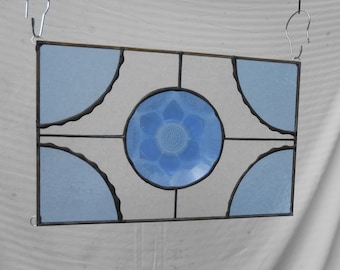Vintage Fortecrisa Stained Glass Valance, Blue Sunflower Transom Window