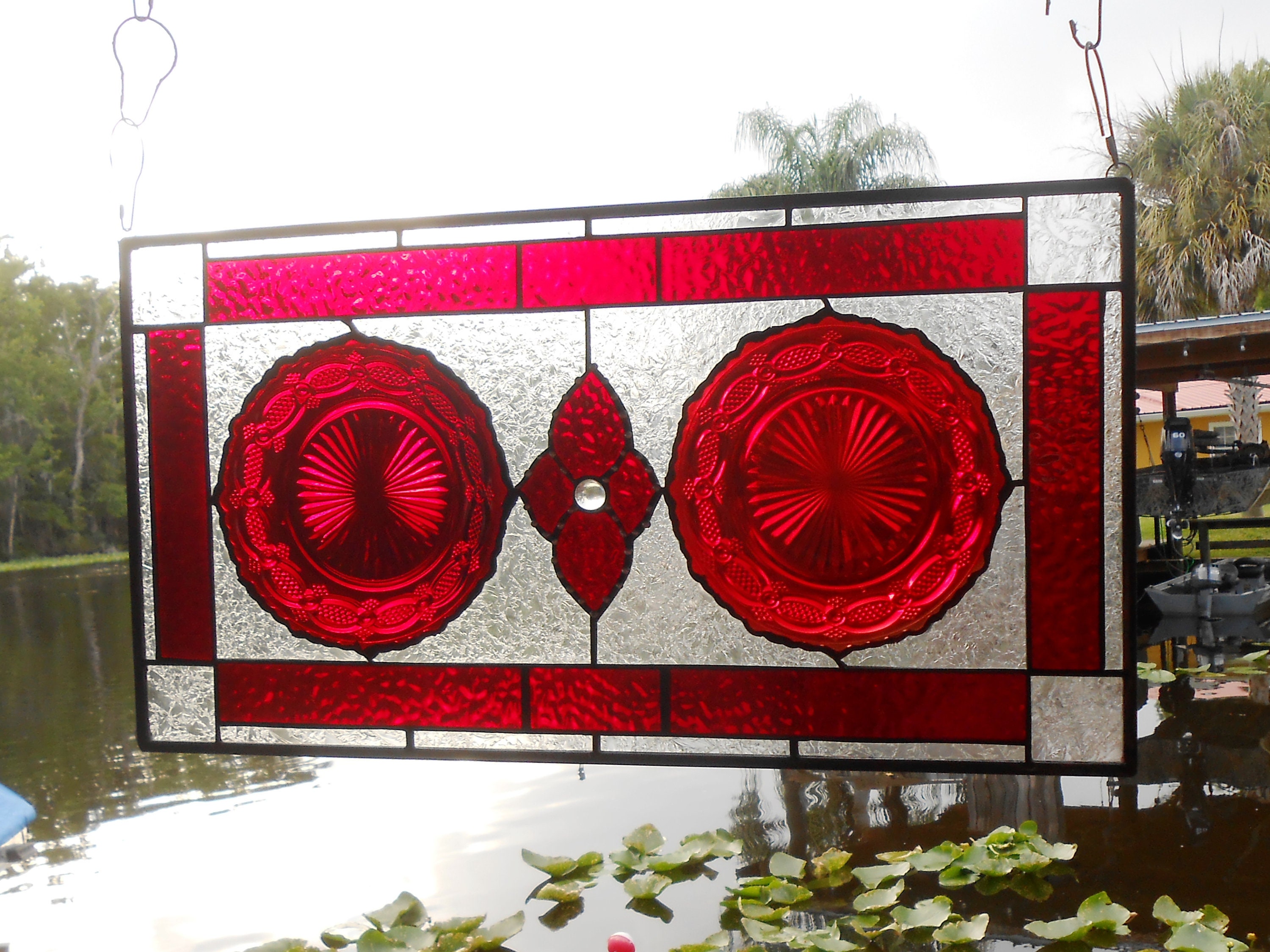 Vintage Stained Glass Window Transom W/ Recycled Avon Cape Cod Etsy