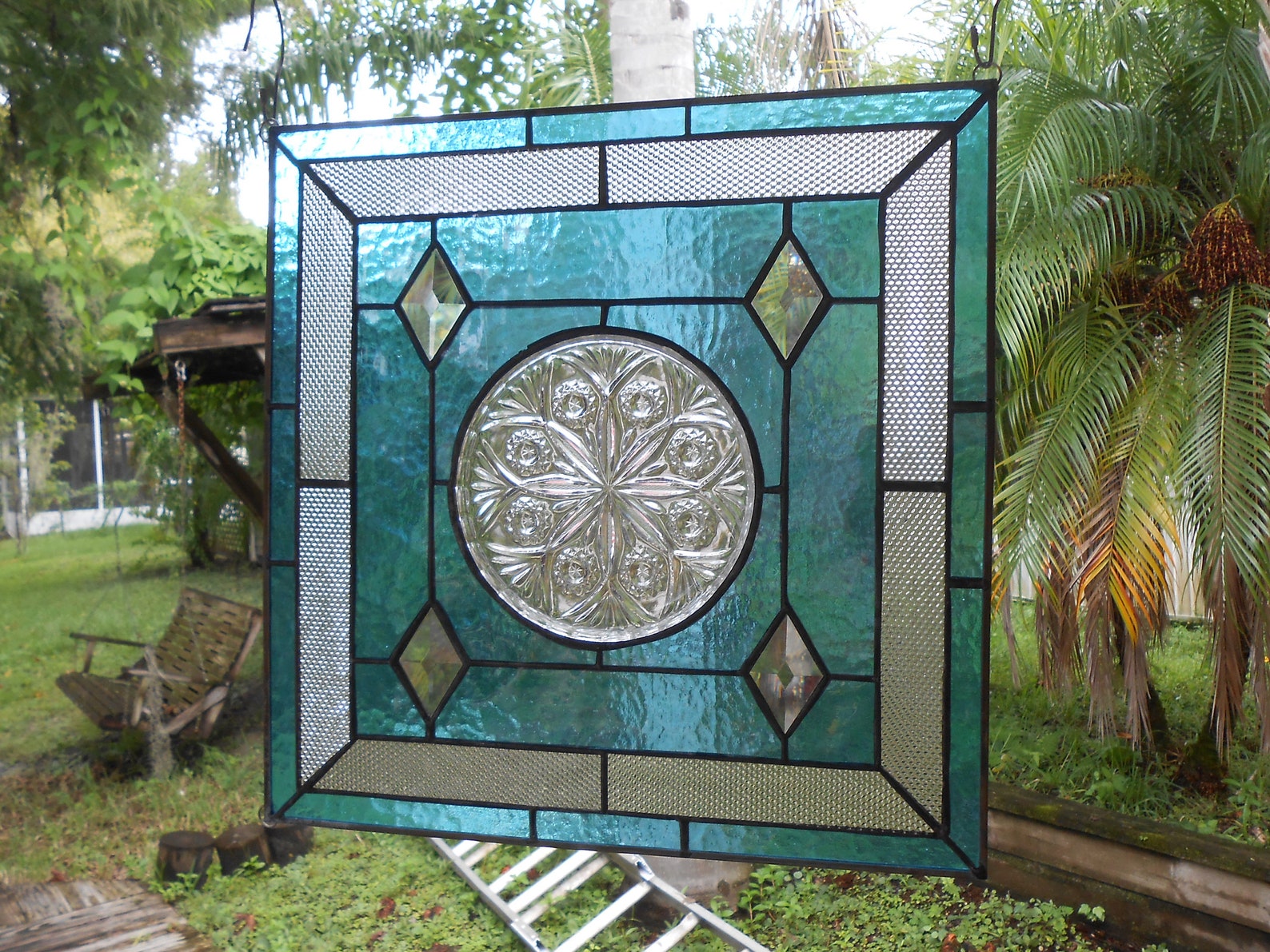 Stained Glass Panel, Vintage Stained Glass Transom Window, Antique