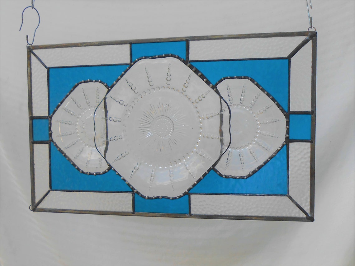Stained Glass Window Panel Antique Depression Glass Vintage Etsy