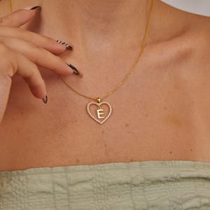 14K Gold Heart Necklace, Custom Initial Pendant, Personalized Stone Necklace, Letter Heart Necklace, Custom Jewelry, Mothers Day Gift