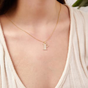 14K Gold Diamond Initial Necklace, Custom Letter Pendant with Baguette and Round Diamonds, Personalized Gift for Her, Valentine's Day Gift