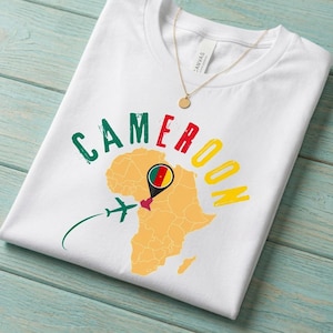 Cameroon T-Shirt, Cameroon Flag Map of Africa Tee, Proud Cameroonian Roots Gift, African Pride Indomitable Lions Shirt