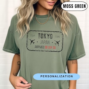 Custom date Tokyo Japan Passport Stamp Comfort Colors® T-Shirt, Arrival Date Tee, Personalized shirt, Unisex Japan Traveling, Fly to Tokyo
