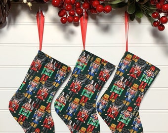 Nutcracker Mini Stockings Made from Vintage Fabric for Small Gifts, Ornaments, Gift Card Holders, Tree Decorations | Set of 3