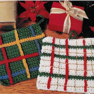 Vintage Christmas Crochet Plaid Potholder PDF Pattern – Holiday Table (Two Patterns) (Digital Download)