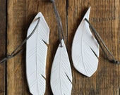 ceramic feather | hanging ornament | white | set of three