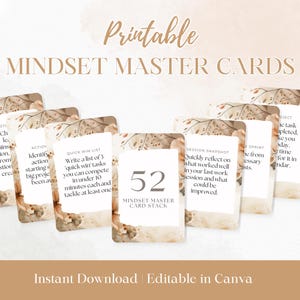Cartas maestras de la mentalidad, cartas de afirmación digitales para el crecimiento y el éxito, cartas de superación personal, baraja imprimible de la mentalidad, hábitos diarios