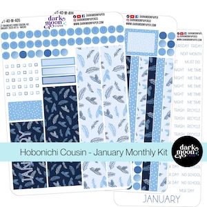 Hobonichi Cousin (A5) January Monthly Kit - Icy Branches - Planner Calendar Page Stickers - Matte Stickers on White - 201-40-M