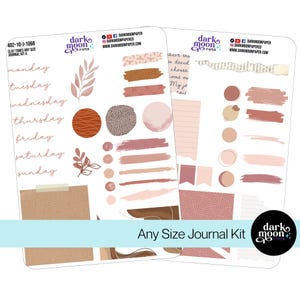 Kit de pegatinas para diario con temática bohemia minimalista - TONOS ARCILLA - Tema marrón estético minimalista - Pegatinas para planificador mate neutras simples 402-10-J