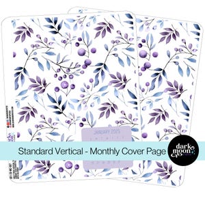 Planificador vertical estándar de 7 x 9 (EC), divisor de meses, portada mensual de enero, violeta escarchado, pegatinas mate sobre blanco, 301-20-MC