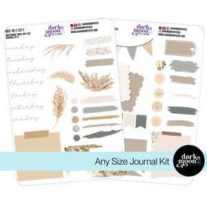 Kit de pegatinas para diario con temática de tonos tostados y grises - DRIFTWOOD TONES - Pegatinas minimalistas para planificador en beige neutro mate 204-10-J