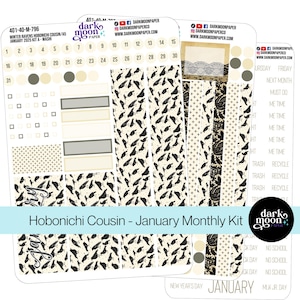 Hobonichi Cousin (A5) January Monthly Kit - Winter Ravens - Planner Calendar Page Stickers - Matte Stickers on White - 401-40-M