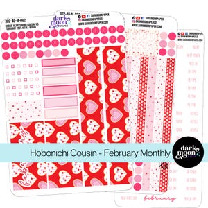 Kit mensual de febrero de Hobonichi Cousin (A5) - CORAZONES DE GALLETA - Corazones de San Valentín - Pegatinas para páginas de calendario de planificador - Pegatinas mate - 302-40-M