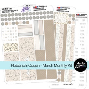 Kit mensuel Hobonichi Cousin (A5) mars - tons bois flotté - autocollants minimalistes beiges neutres mats 204-40-M