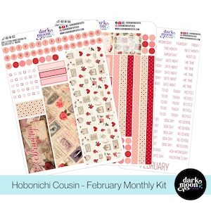 Hobonichi Cousin (A5) kit mensuel de février - lettres d&#39;amour - stickers page calendrier agenda - stickers mats sur blanc - 102-40-M