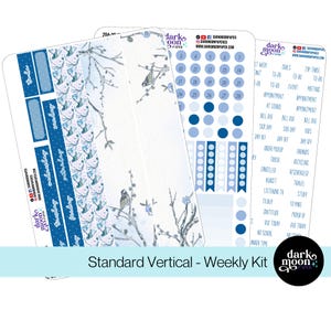 Kit de diseño de planificador semanal vertical de 7x9 - SERENATA AZUL - Pegatinas mate para planificador con temática de primavera de pájaro azul 204-20-W