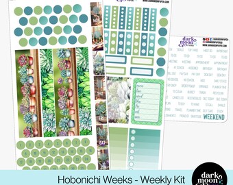 Kit semanal de Hobonichi Weeks: suculentas de estilo rural, pegatinas mate, 103-30-W