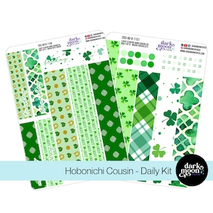 Hobonichi Cousin (A5) Daily Kit - LUCKY CLOVERS - St Patrick&#39;s Day Green Shamrock Irish Celtic Knot Planner Stickers - 203-40-D