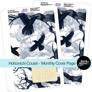 Divisor de mes Hobonichi Cousin (A5) - Portada mensual de enero - Cuervos de invierno - Adhesivos mate en blanco - 401-40-MC