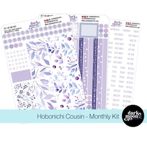 Hobonichi Cousin (A5) Monthly Kit - Violet Frost - Planner Calendar Page Stickers - Matte Stickers on White - 301-40-AM