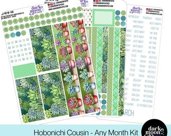 Hobonichi Cousin (A5) Monthly Kit - Cottage Succulents - Planner Calendar Page Stickers - Matte Stickers on White - 103-40-AM