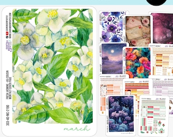 Floral Monthly Cover Sheet Sticker Kits - A5 Hobonichi Cousin - Full Page Coordinated Seasonal Designs