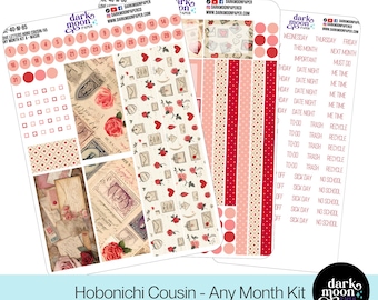 Hobonichi Cousin (A5) Monatliches Kit - Liebesbriefe - Planer Kalender Seite Aufkleber - Matte Aufkleber auf Weiß - 102-40-AM-85