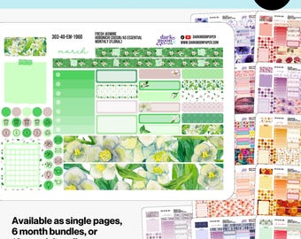 Floral Monthly Sticker Sheet – Hobonichi Cousin A5 – January/February/etc. or 6-Month/12-Month Set