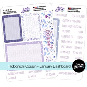 Hobonichi Cousin/A5 Dashboard - Stickers planning objectifs mensuels - Violet givre - Stickers agenda mat sur blanc - 301-40-DB