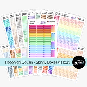 Hobonichi Cousin (A5) Skinny Boxes - 1 Hour - Functional Planner Stickers for Monthly, Weekly or Daily Labels - Removable Matte  130-40-F