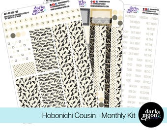 Hobonichi Cousin (A5) Monthly Kit - Winter Ravens - Planner Calendar Page Stickers - Matte Stickers on White - 401-40-AM