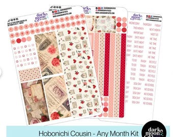Hobonichi Cousin (A5) February Monthly Kit - Love Letters - Planner Calendar Page Stickers - Matte Stickers on White - 102-40-AM