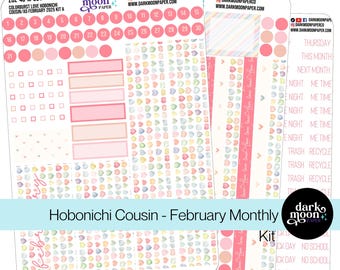 Hobonichi Cousin (A5) February Monthly Kit - Colorburst Love - Planner Calendar Page Stickers - Matte Stickers - 202-40-M - Valentine Hearts