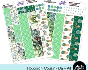 Hobonichi Cousin (A5) Daily Kit - Cottage Succulents - Daily Planner Page Stickers - Matte Stickers on White - 103-40-D