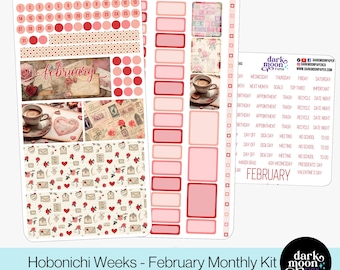 Hobonichi Weeks February Monthly Kit - Love Letters - Matte Stickers - Valentine Theme Planner Stickers 102-30-M