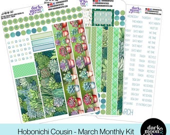 Hobonichi Cousin (A5) March Monthly Kit - Cottage Succulents - Planner Calendar Page Stickers - Matte Stickers on White - 103-40-M