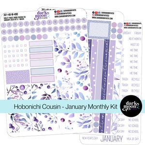 Hobonichi Cousin (A5) kit mensuel de janvier - Violet givre - Stickers page calendrier agenda - Stickers mats sur blanc - 301-40-M