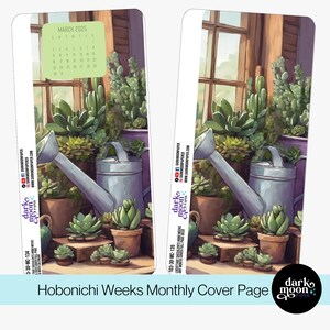 Hobonichi Weeks Month Divider - March Monthly Cover Page - Cottage Succulents - Matte Stickers on White - 103-30-MC
