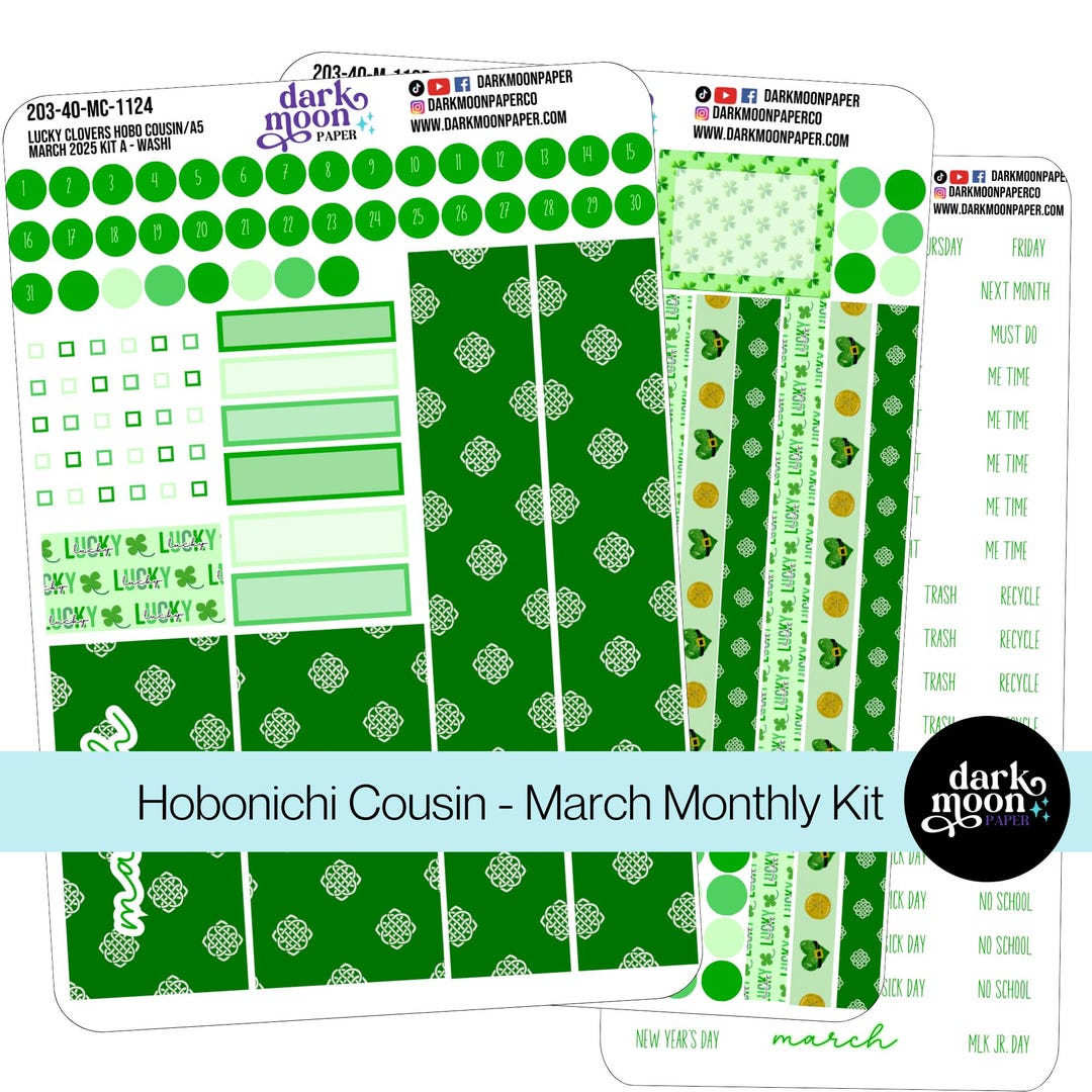 Lucky Clovers Hobonichi Cousin March Monthly Sticker Kit - Etsy