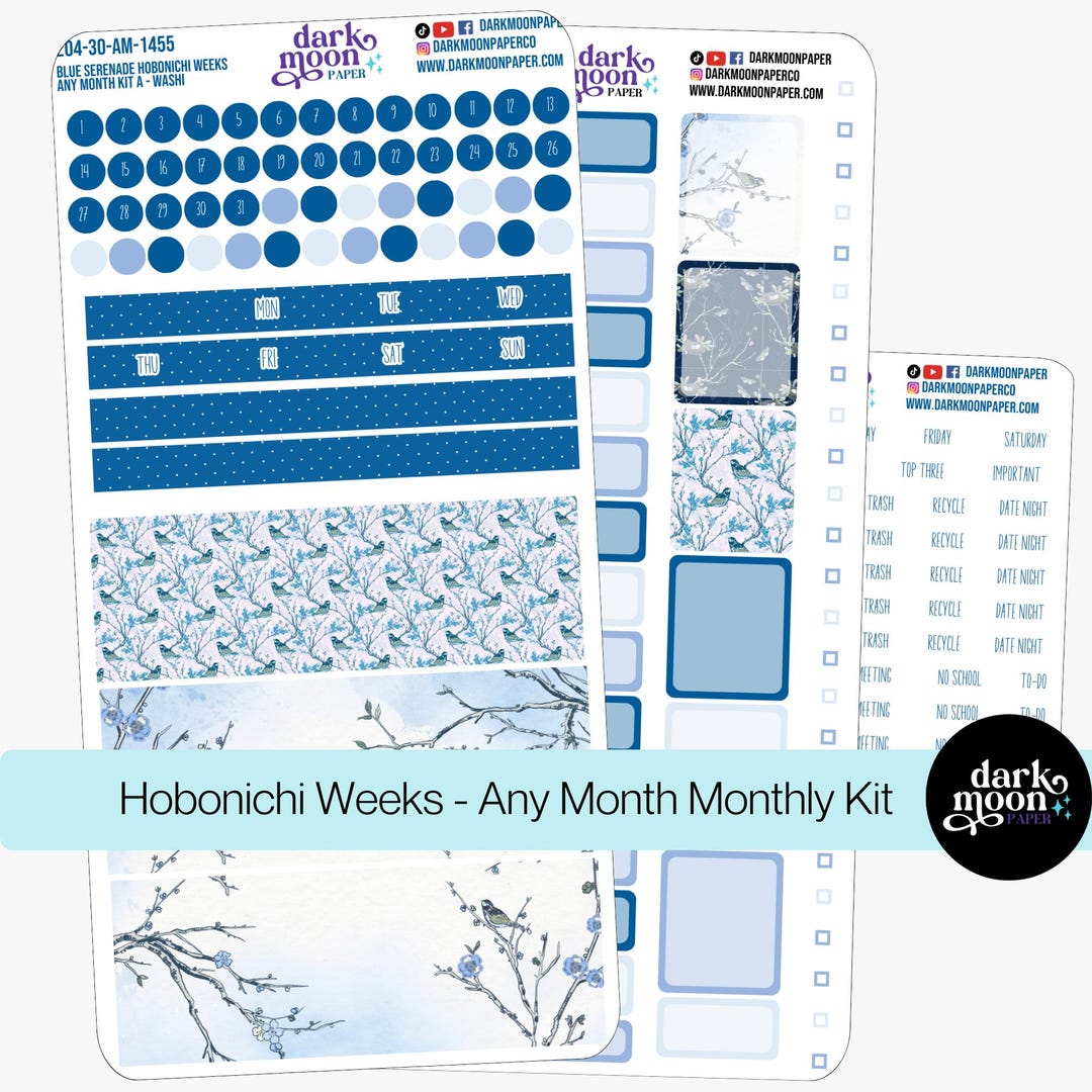 Hobonichi Weeks Any Month Monthly Kit - BLUE SERENADE - Bluebird Spring ...