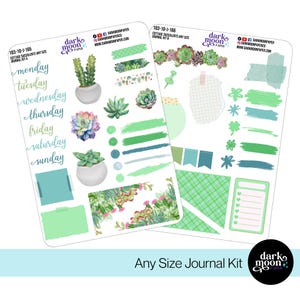 Plant Theme Journal Sticker Kit - Cottage Succulents - Matte Stickers on White - 103-10-J