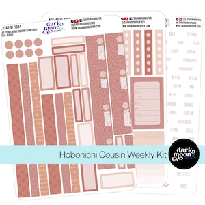 Kit semanal Hobo Cousin/A5 - TONOS DE ARCILLA - Tema marrón tierra de estética minimalista - Pegatinas simples de planificador en tonos neutros mate - 402-40-W