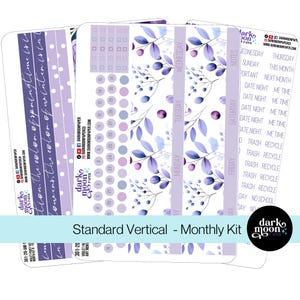 Kit de planificador mensual de 7 x 9 con temática de invierno EC - Cualquier mes - Violet Frost - Pegatinas para páginas de calendario de planificador - Pegatinas mate sobre blanco - 301-20-AM
